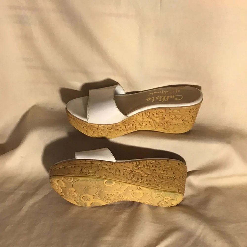 Women’s White Cork Wedge Slide Sandals by Callisto